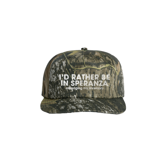 I’d Rather Be in Speranza Managing My Inventory — Camo Surf Cap