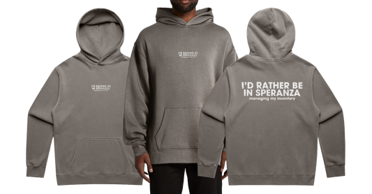 RATHER BE IN SPERANZA Relaxed Hooded Sweatshirt — Faded Grey & Solid Black Options (Copy)