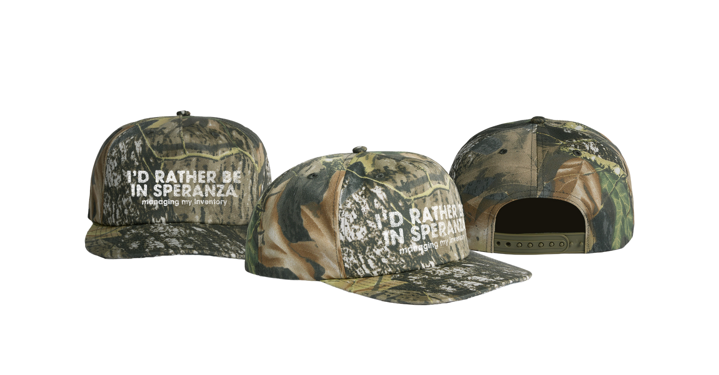 I’d Rather Be in Speranza Managing My Inventory — Camo Surf Cap